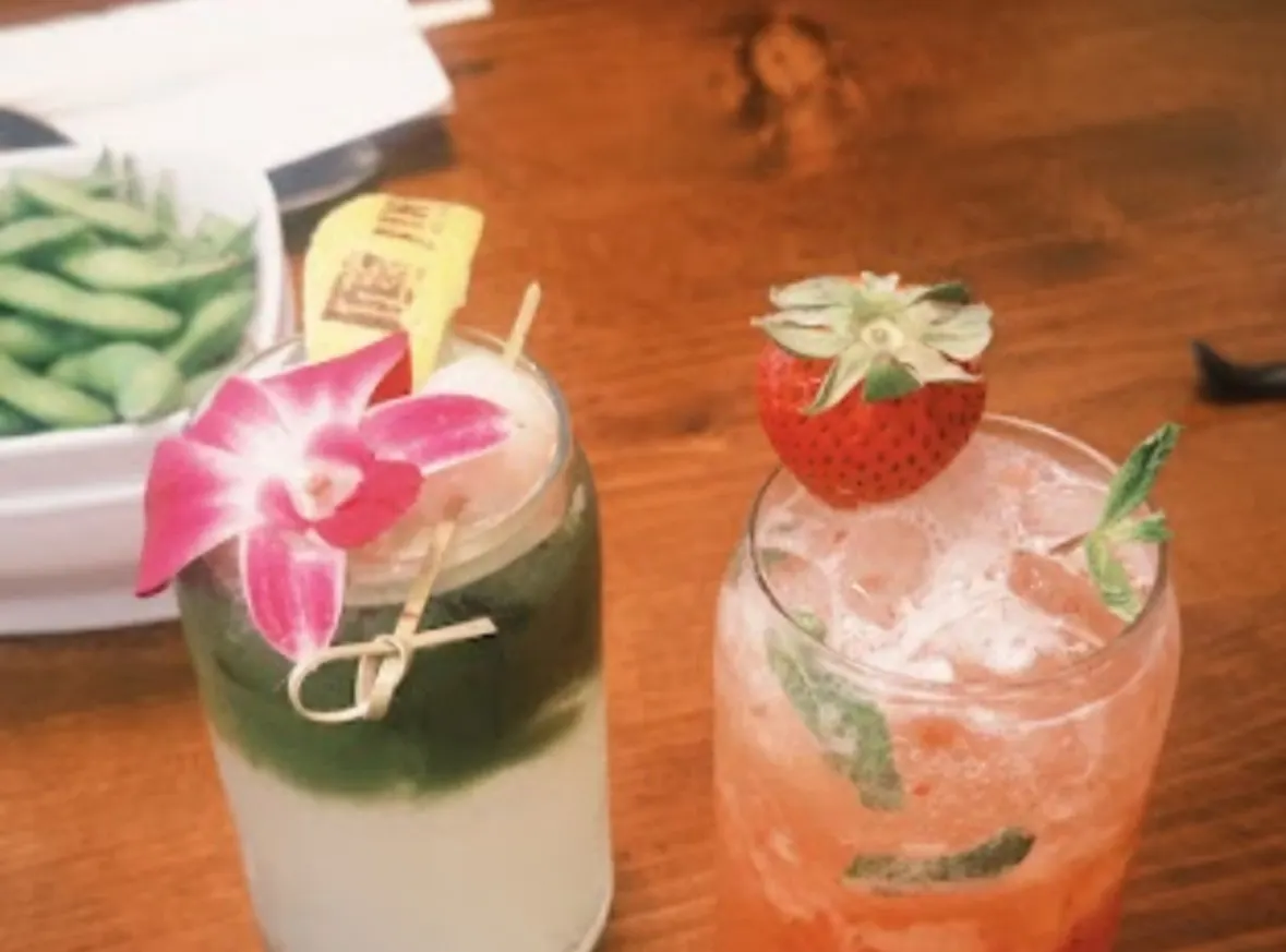 Pink and green drinks