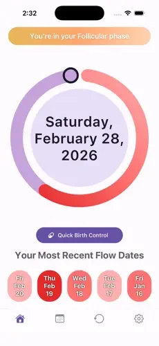 Ephira home screen with the gradient cycle tracking ring